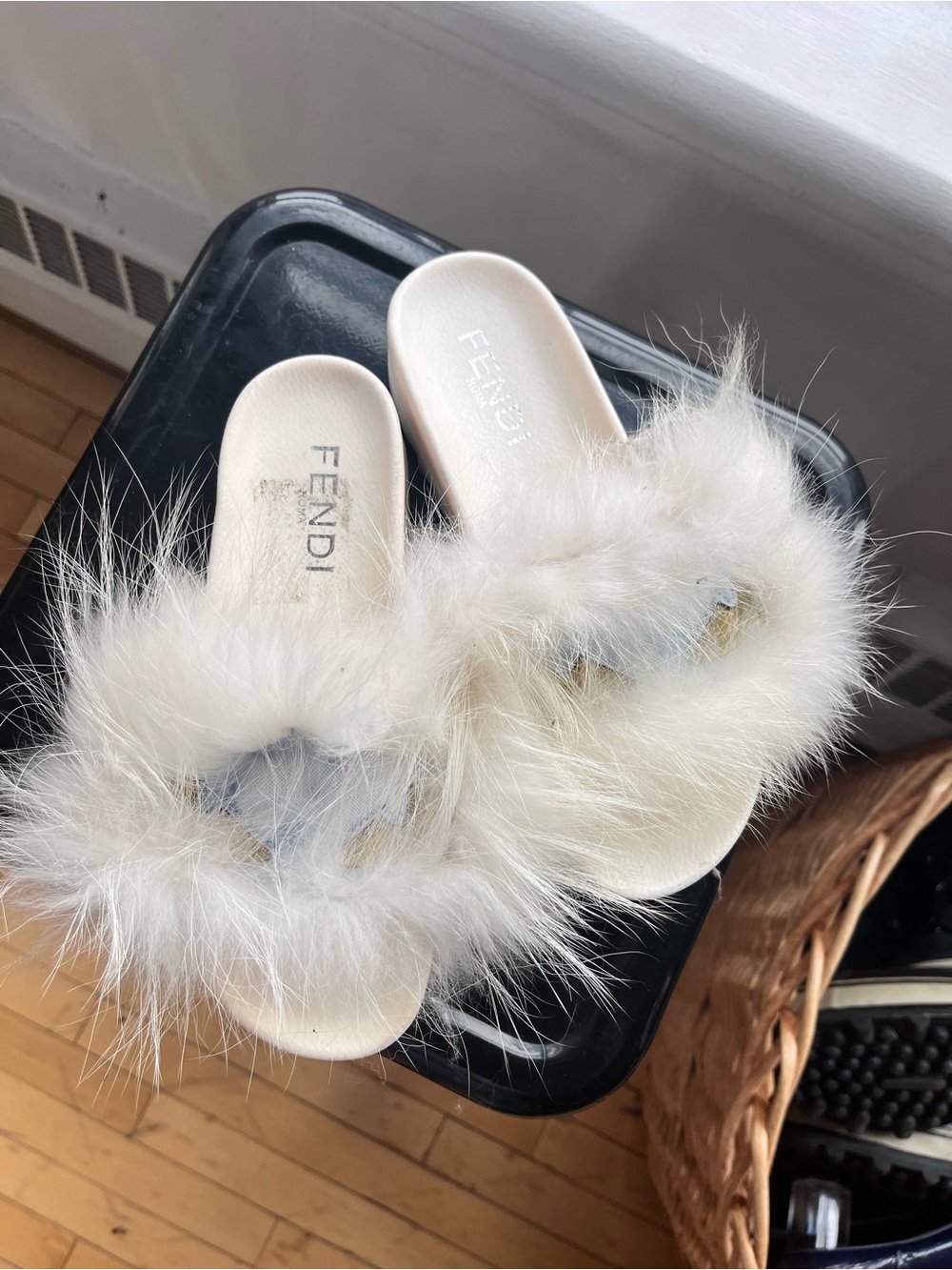 Fendi Ivory Fur Slide Sandals